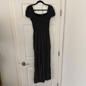 Abercrombie Fitch Black White Ditsy Floral Smocked Square Neck Jumpsuit S Whimsy